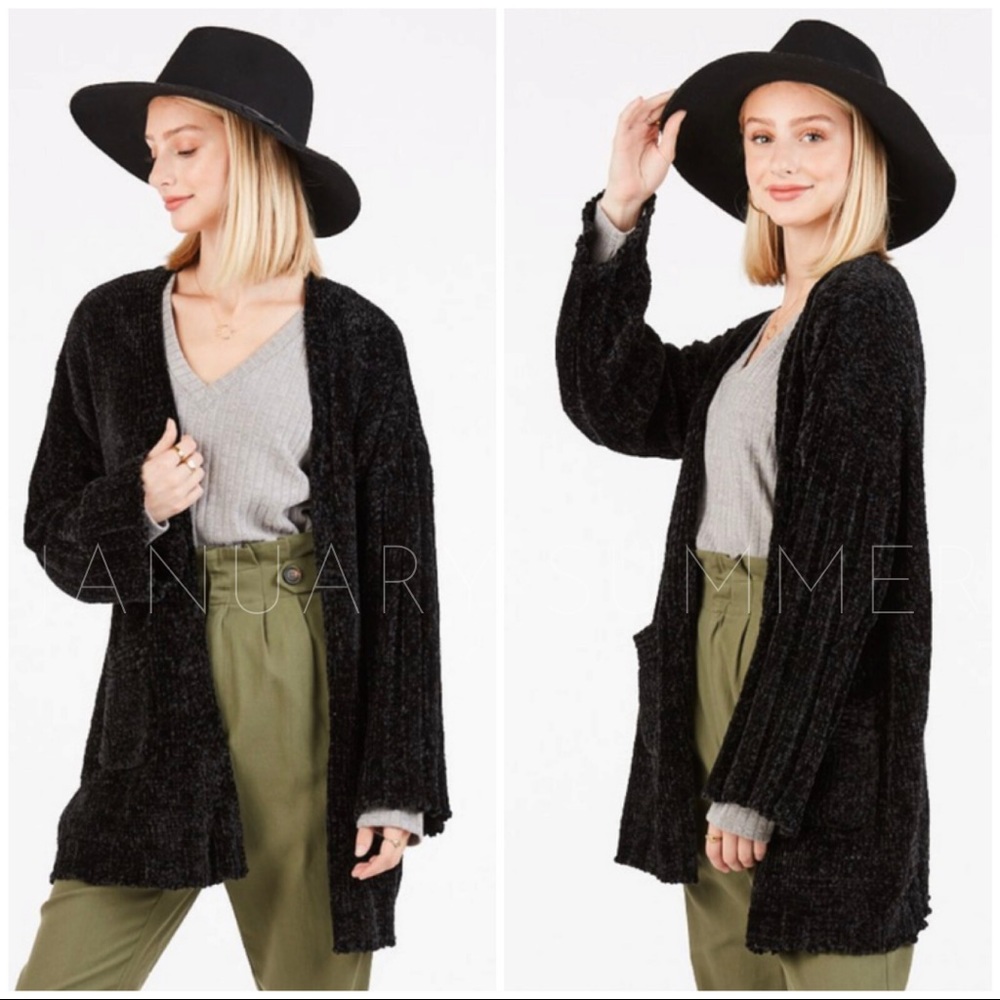 ❄️BLACK CHENILLE CARDIGAN - Picture 2 of 7